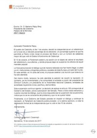 Texto íntegro de la carta de Carles Puigdemont al Gobierno