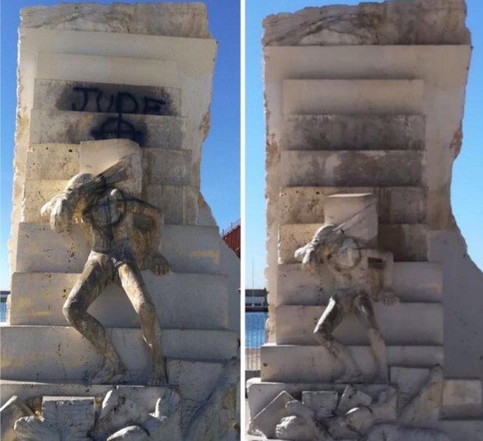 Retirada de pintadas al monumento a las víctimas de Mauthausen 