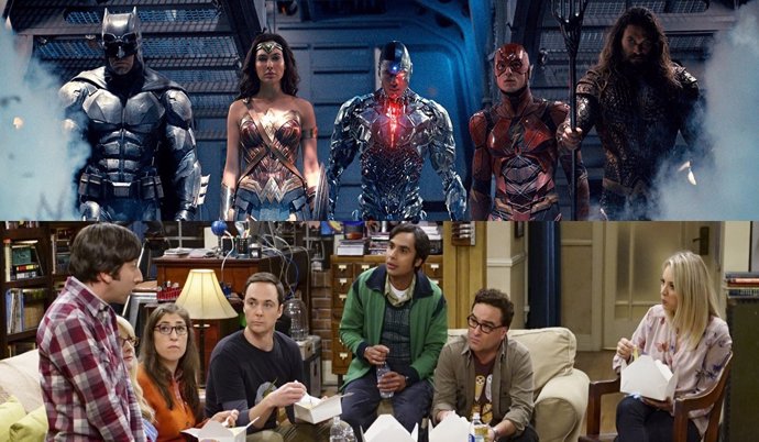 Personajes de dos series: 'La Liga De La Justicia' Y 'The Big Bang Theory'