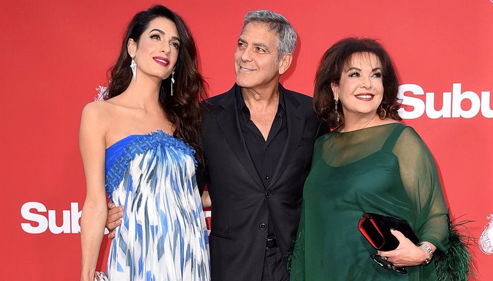 Amal y George Clooney con Baria Alamuddin