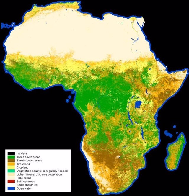 Mapa de vegetación de África en resolución de 20 metros por píxel