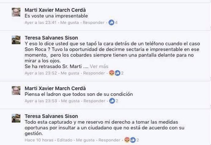 Conversación del conseller Martí March en Facebook