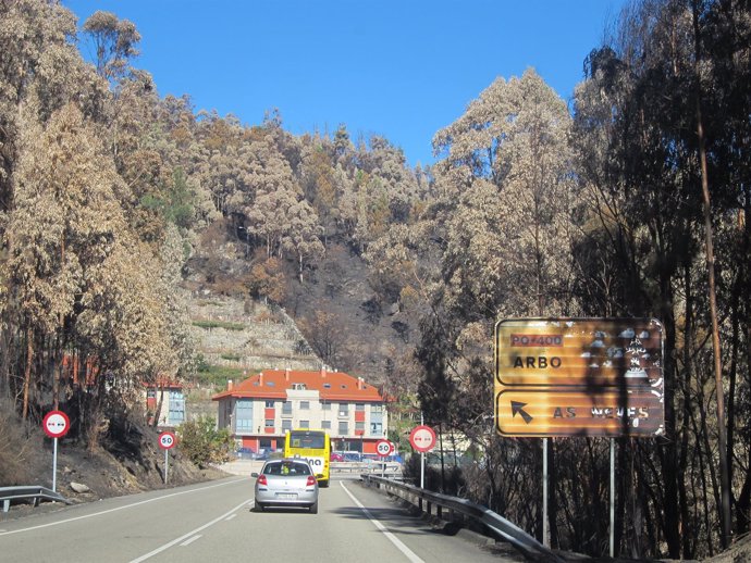 Municipio de As Neves afectado por los incendios en Galicia.                   