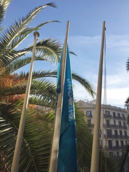  La bandera De les Nacions Unides oneja a L'Icab