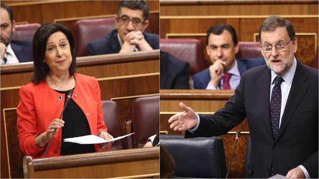 Margarita Robles y Rajoy en la sesión de control al Gobierno