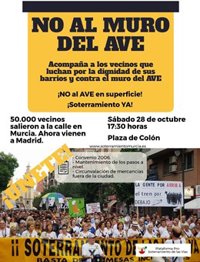FRAVM llama a madrileños a unirse a la Plataforma Pro Soterramiento del AVE de Murcia en su manifestación de este sábado