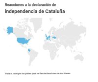 Este mapa recoge las reacciones de los líderes internacionales a la declaración de independencia de Cataluña