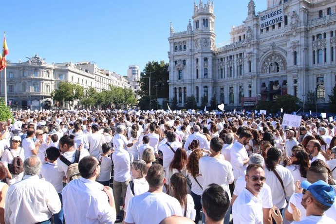 Concentración en Cibeles en favor del diálogo en Cataluña