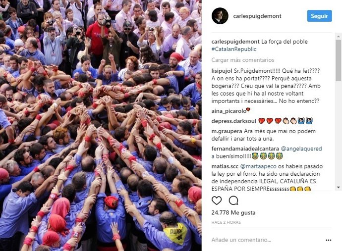 Publicació d'Instagram de Carles  Puigdemont