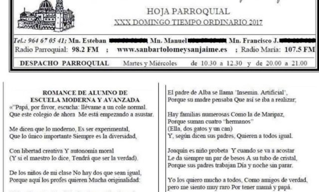 Fragmento de la hoja parroquial 