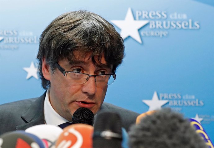 Puigdemont durante su rueda de prensa en Bruselas, Bélgica