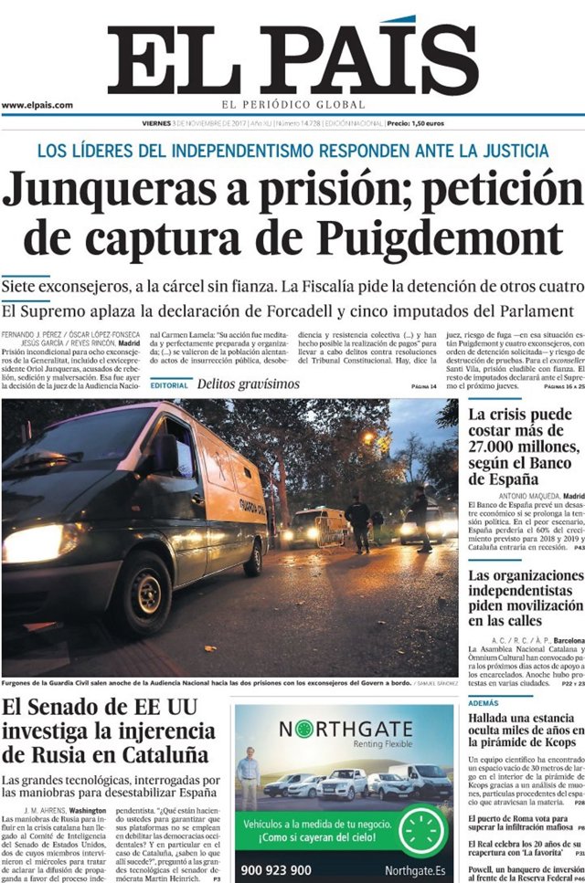 Portada de El País