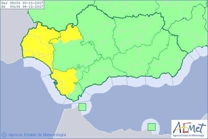 Avisos por lluvias activos este viernes en Andalucía