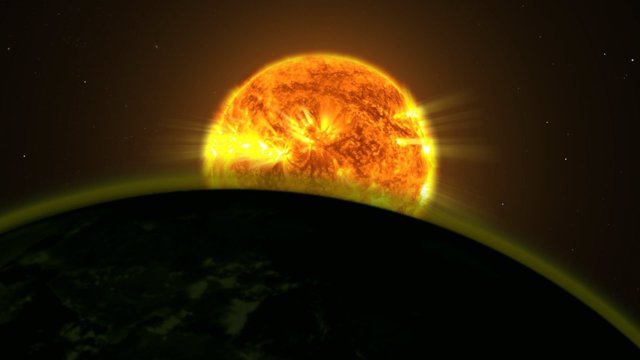 Luz de estrella iluminando la atmósfera de un exoplaneta