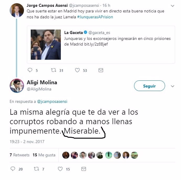 Tuit de Molina a Jorge Campos