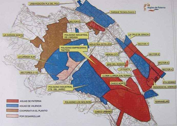 Plano del suministro de agua en Paterna                     