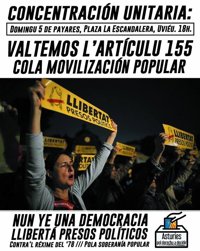 Convocan una concentración en Oviedo "contra la aplicación del 155 y la represión en Cataluña"