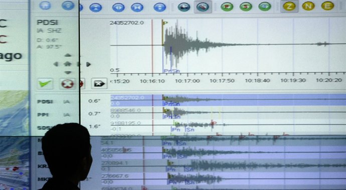 Datos de un sismógrafo en una pantalla