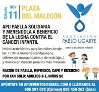 La Asociación Pablo Ugarte organiza una paella solidaria y una merendola a beneficio de la lucha contra cáncer infantil