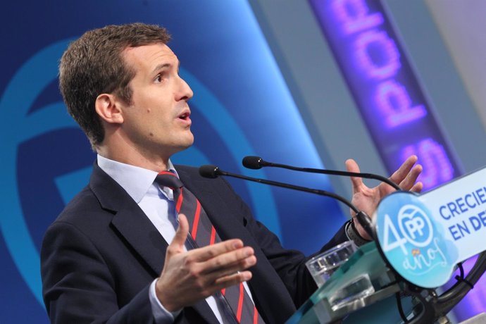 Rueda de prensa de Pablo Casado en la sede del PP