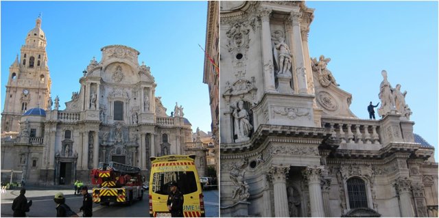 Imagen del individuo encaramado a la fachada de la Catedral