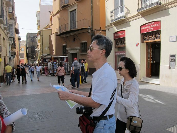 Turismo, Turista, chinos, asiáticos, mapa, chino, asiático, 