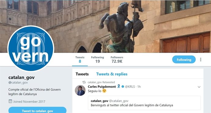 Un compte de Twitter representa a la xarxa social el Govern cessat