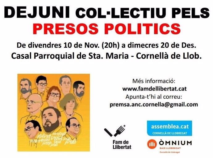 Cartel del ayuno que impulsan ANC y Òmnium de Cornellà de Llobregat