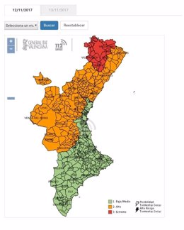 Nivel de aviso por incendios forestales