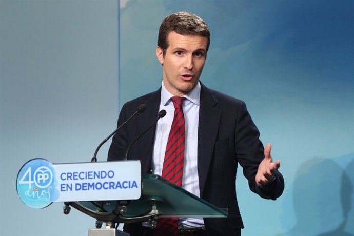Roda de premsa de Pablo Casado a la seu del PP