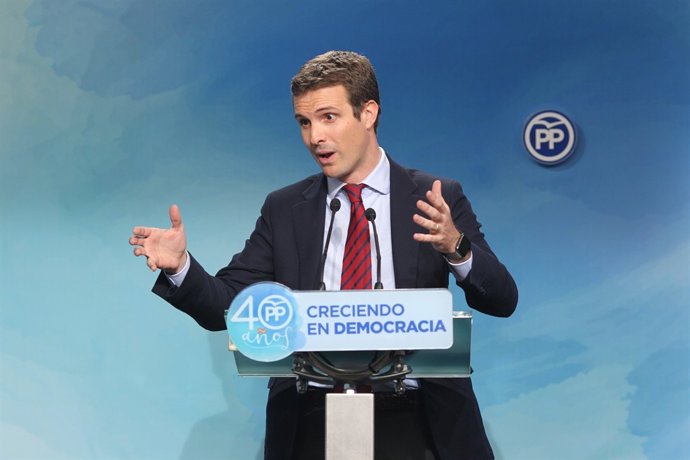 Roda de premsa de Pablo Casado a la seu del PP