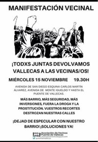 Vecinos de Puente de Vallecas saldrán el miércoles a protestar contra los narcopisos y la degradación del distrito