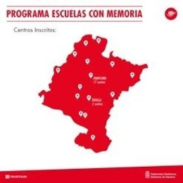 Mapa de los centros inscritos en el programa "Escuelas con memoria".