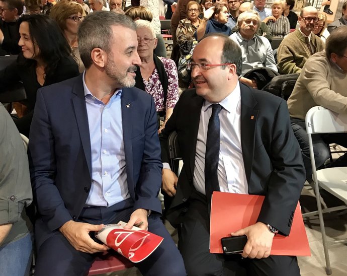 J.Collboni al costat de M.Iceta en el consell de la federació del PSC de Barcelo