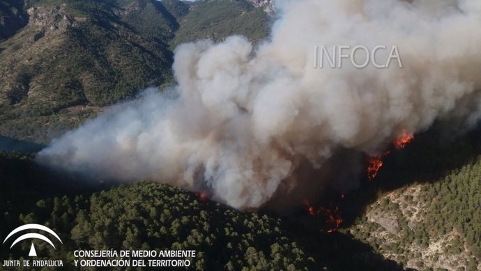 Imagen del incendio registrado en Segura de la Sierra en agosto de 2017.