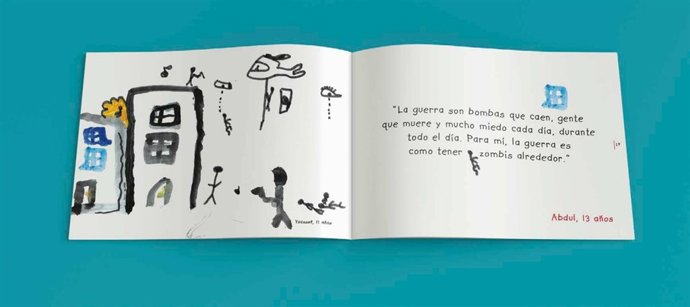 Dibujo de un niño sirio refugiado en Grecia, publicado en el libro '¡Amigo mío!'