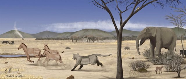 Recreación de la sabana que se extendía por Madrid en el Mioceno Medio