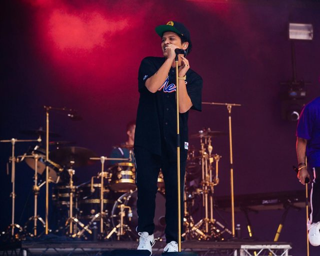 EDITORIAL USE ONLY Bruno Mars on stage during Capital FM's Summertime Ball with 