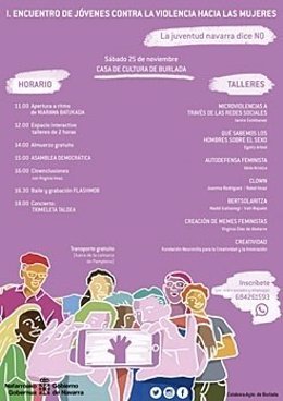 Cartel anunciado del I Encuentro de jóvenes contra la violencia a las mujeres.