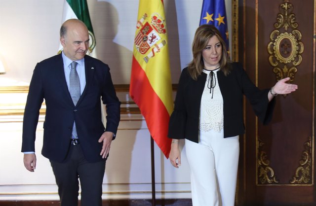 Susana Díaz recibió a Pierre Moscovici en Sevilla en junio de 2017