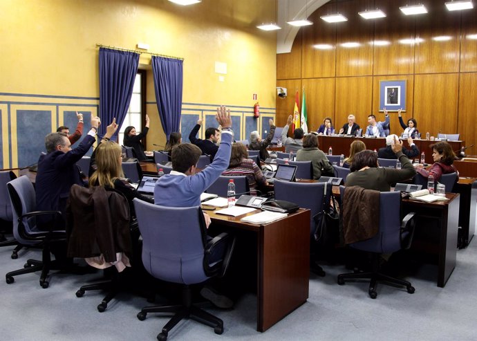 La Comisión de Hacienda durante la votación del dictamen del Presupuesto