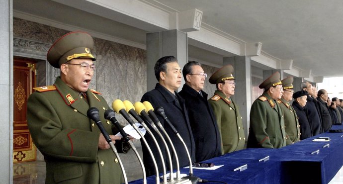 Ri Yong-Ho (L), Chief of General Staff of the Korea People's Army, speaks during