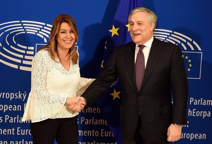 Susana Díaz, con el presidente del Parlamento europeo, Antonio Tajani