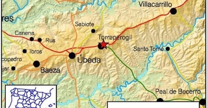 Epicentro del terremoto registrado en la provincia de Jaén