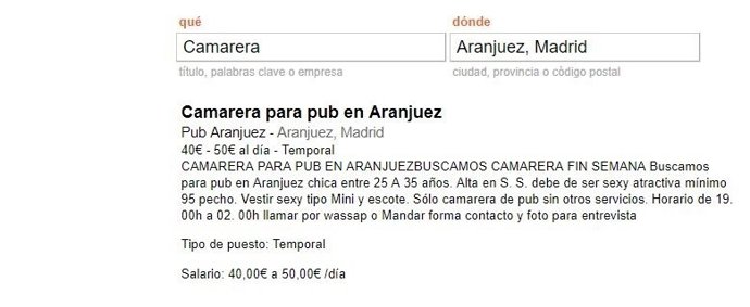 Anuncio machista Aranjuez