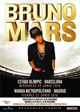 Concerts de Bruno Mars a Barcelona i Madrid el 2018