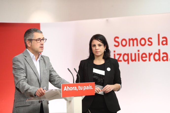 Rueda de prensa de Adriana Lastra y Hugo Morán en la sede del PSOE