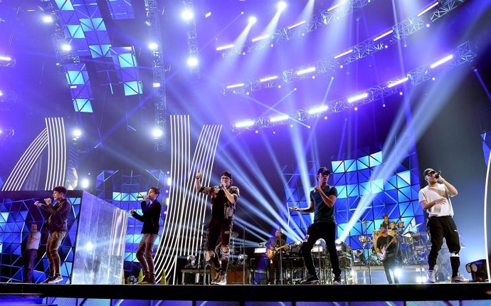 LAS VEGAS, NV - NOVEMBER 13:  Musical group CNCO performs onstage during rehears
