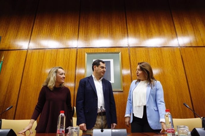 Juanma Moreno, hoy junto a Macarena O'Neill y Carmen Crespo