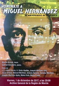 Cultura recuerda al poeta Miguel Hernández en el Archivo General con un concierto que aúna poesía, canto y música
